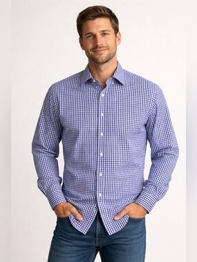 Paul Stuart Blue Gingham Dress Shirt